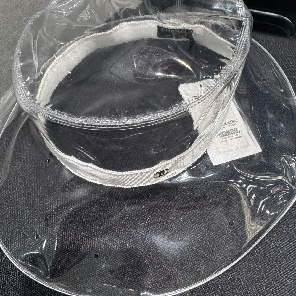 Chanel Runway CC Clear Rain PVC Clear Vinyl Wide-Brim Hat with Ivory Band - Picture 12 of 16